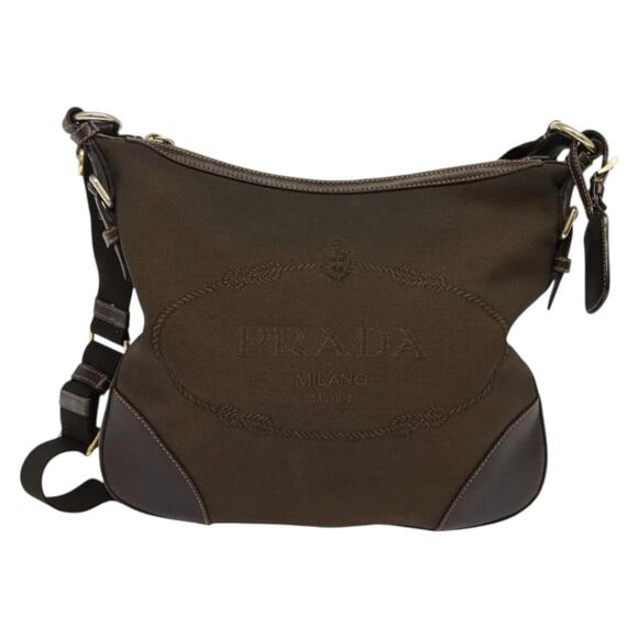 PRADA Shoulder Bag Canvas Brown Gold - Picture 2 of 9